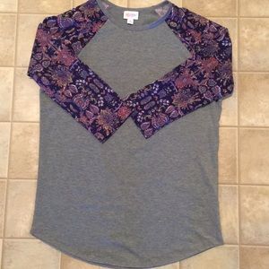Lularoe Randy T-shirt, gray body with navy sleeve